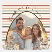 水彩バニーストライプの春写真 スクエアシール (正面)