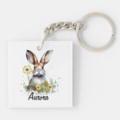 水彩バニーダンデリオンスクエアキーチェーン キーホルダー (裏面)