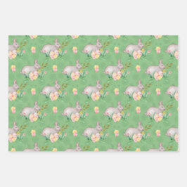 水彩バニー春フローラヴィンテージイースター ラッピングペーパーシート