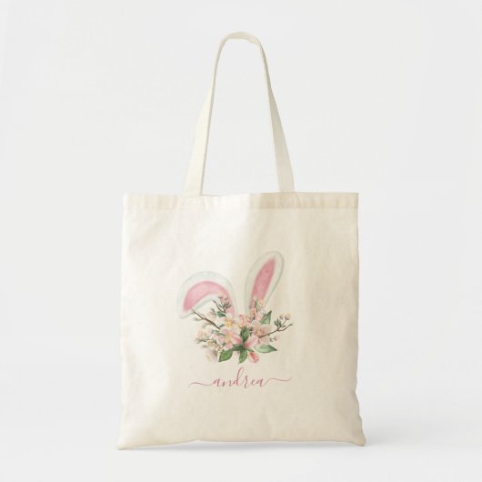 水彩バニー耳ハッピーイースター追加の子供の名前 トートバッグ (正面)