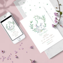 水彩バニー誕生日招待状オンライン