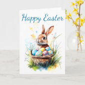 水彩バニー&イースターバスケット カード (黄色い花)