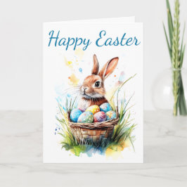 水彩バニー&イースターバスケット カード