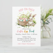 水彩バニー+バスケット|イースターエッグ狩りピンク 招待状 (スタンド正面)