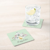 水彩バニー&フラワーイースター スクエアペーパーコースター (インサイチュ)