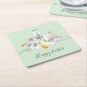 水彩バニー&フラワーイースター スクエアペーパーコースター (アングル)