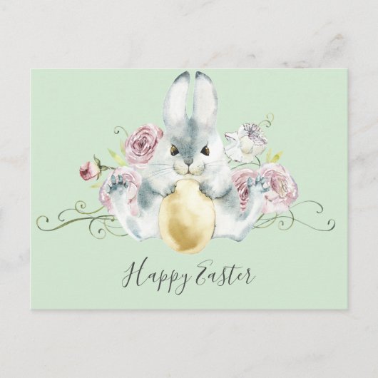 水彩バニー&フラワーイースター ポストカード (正面)
