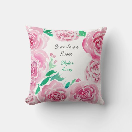 水彩バラおばあちゃんのガーデン装飾用クッション クッション (正面)