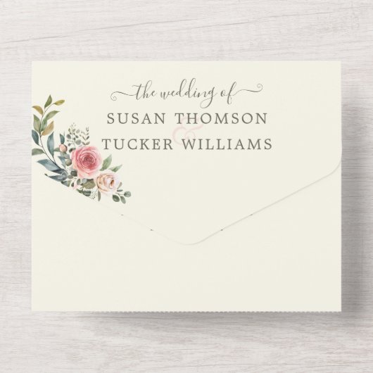 水彩バラすべて1つの結婚式招待状 オールインワン招待状 (裏面)