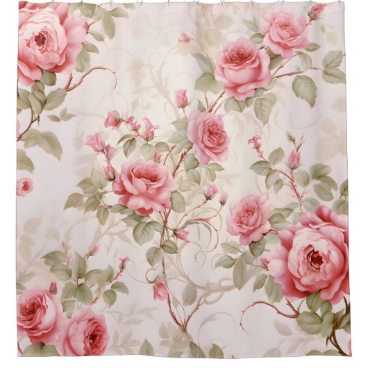 水彩バラつる植物エレガンス シャワーカーテン (正面)