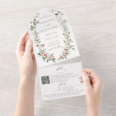 水彩バラつる植物バードガーデンエレガントな結婚式 オールインワン招待状 (貼ってはがせる)
