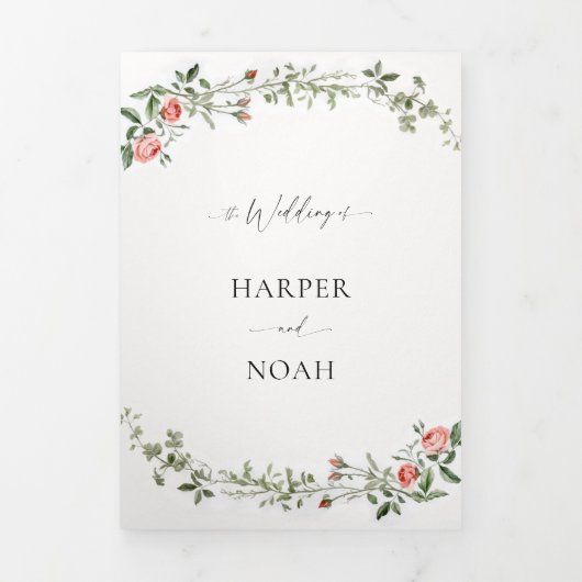 水彩バラつる植物バードシックすべて結婚のワンズ 三つ折り招待状 (カバー)