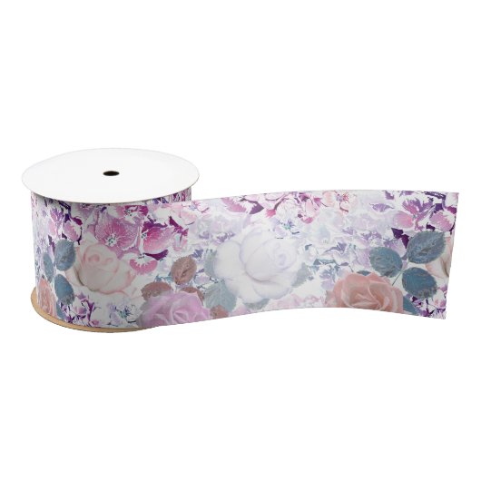 水彩バラとあじさみ。 サテンリボン (リール)