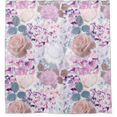 水彩バラとアジサイ。 シャワーカーテン (正面)