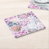 水彩バラとアジサイ。 スクエアペーパーコースター (アングル)