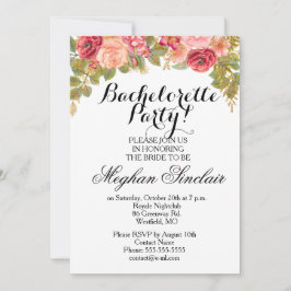 水彩バラとグリッターバチェロレッテ 招待状