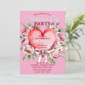 水彩バラとハートバレンタインデーパーティー 招待状 (スタンド正面)