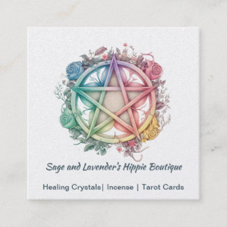 水彩バラとペンタグラム スクエア名刺