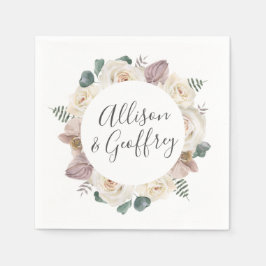 水彩バラとランパーソナライズされた結婚ズ スタンダードカクテルナプキン
