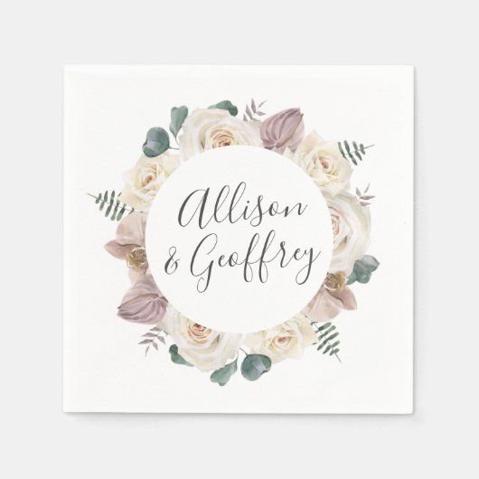 水彩バラとランパーソナライズされた結婚ズ スタンダードカクテルナプキン (正面)