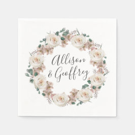 水彩バラとランパーソナライズされた結婚ズ スタンダードカクテルナプキン