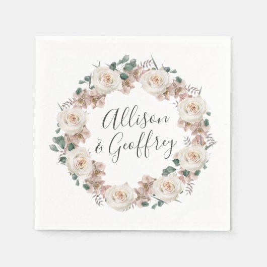 水彩バラとランパーソナライズされた結婚ズ スタンダードカクテルナプキン (正面)