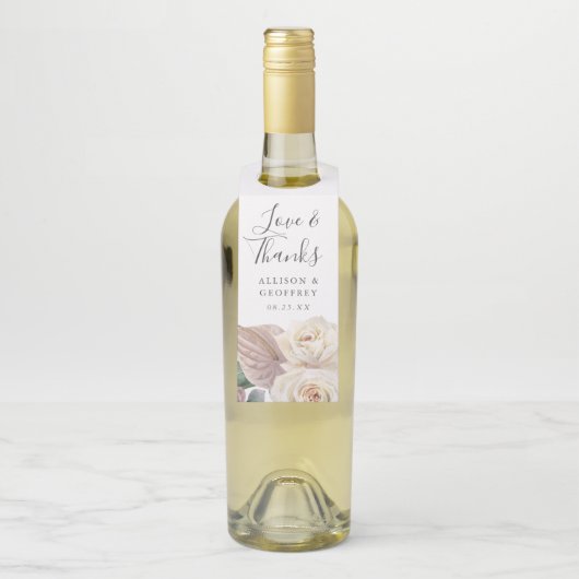 水彩バラとランパーソナライズされた結婚ズ ボトルネックタグ (ボトル)