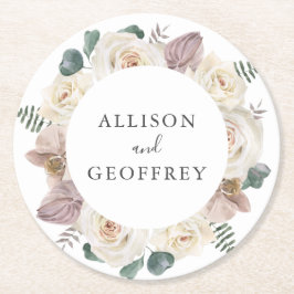 水彩バラとランパーソナライズされた結婚ズ ラウンドペーパーコースター