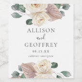 水彩バラとランパーソナライズされた結婚ズ ワインラベル (シングルラベル)