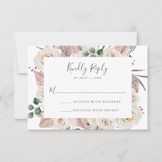 水彩バラとラン結婚ス 出欠カード (正面)