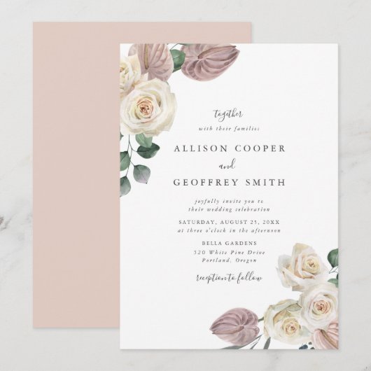 水彩バラとラン結婚ス 招待状 (正面/裏面)