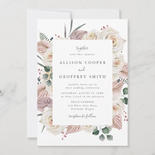水彩バラとラン結婚ス 招待状 (正面)