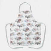 水彩バラと松の円錐パターン エプロン (正面)