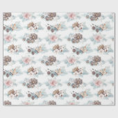 水彩バラと松の円錐パターン ラッピングペーパー (フラット)
