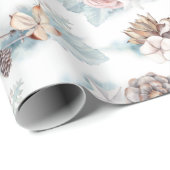 水彩バラと松の円錐パターン ラッピングペーパー (ロールコーナー)