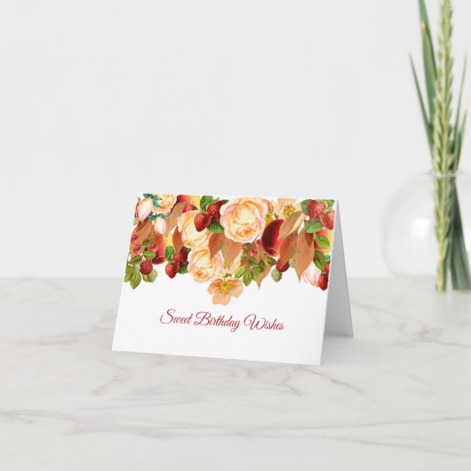 水彩バラと混合ベリー誕生日カード カード (正面)