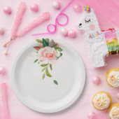 水彩バラと結婚葉 ペーパープレート (パーティー)