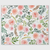 水彩バラと緑葉の ラッピングペーパー (フラット)