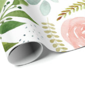 水彩バラと緑葉の ラッピングペーパー (ロールコーナー)