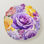 水彩バラと薄紫花円枕 ラウンドクッション (裏面)