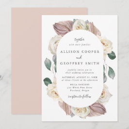 水彩バラと蘭オーバルフレーム結婚ズ 招待状