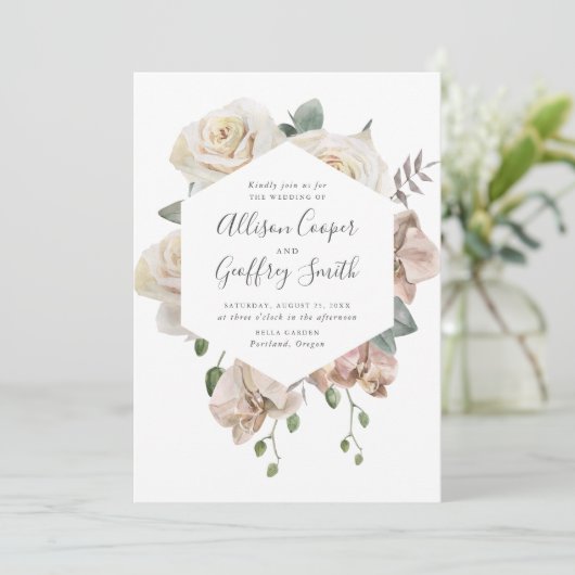 水彩バラと蘭フローラフレーム結婚ズ 招待状 (スタンド正面)