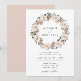 水彩バラと蘭フローラリース結婚ズ 招待状
