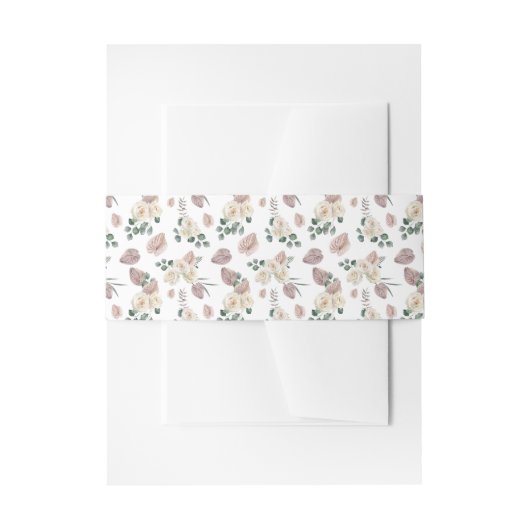 水彩バラと蘭フローラルパターン 招待状ベリーバンド (正面例)