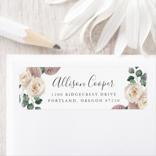 水彩バラと蘭フローラ差出人住所 ラベル (インサイチュ)