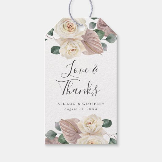 水彩バラと蘭結婚式の引き出物 ギフトタグ (正面)