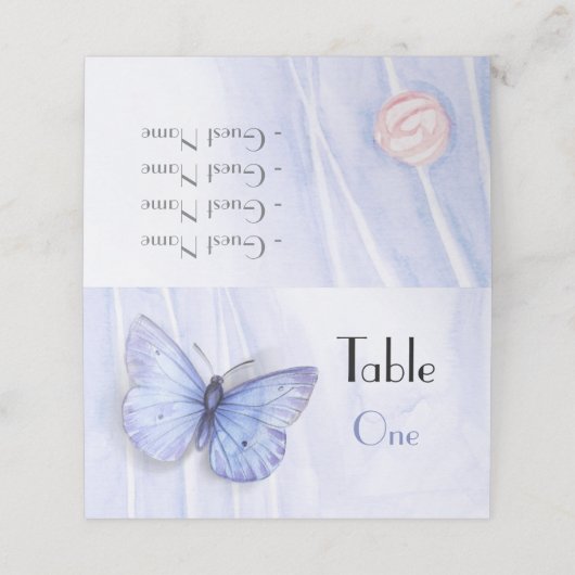 水彩バラと蝶 プレイスカード (外部開封)