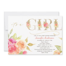 水彩バラと金ゴールドベビーガールシャワー