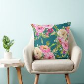 水彩バラのピンクとクリームのティール（緑がかった色） クッション (椅子)