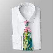 水彩バラのピンクとクリームのティール(緑がかった色) ネクタイ (タイ)
